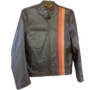Soul Revolver Mens Leather Jacket With Stripes - Size M